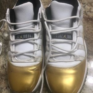 Gold and White Jordan 11s Low Top